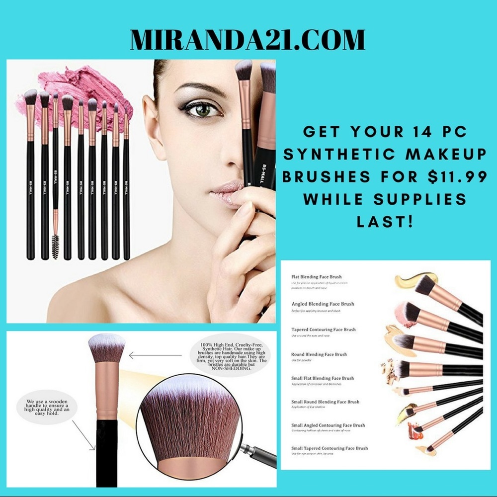 14 pc synthetic cosmetic brushes